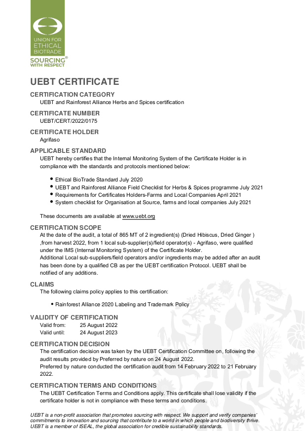 Rainforest Alliance Certificate